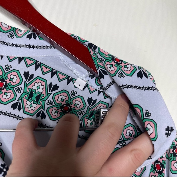 San­dro Bleu Ciel Print square button down crop blouse Shirt sz 1 US S - Picture 8 of 8